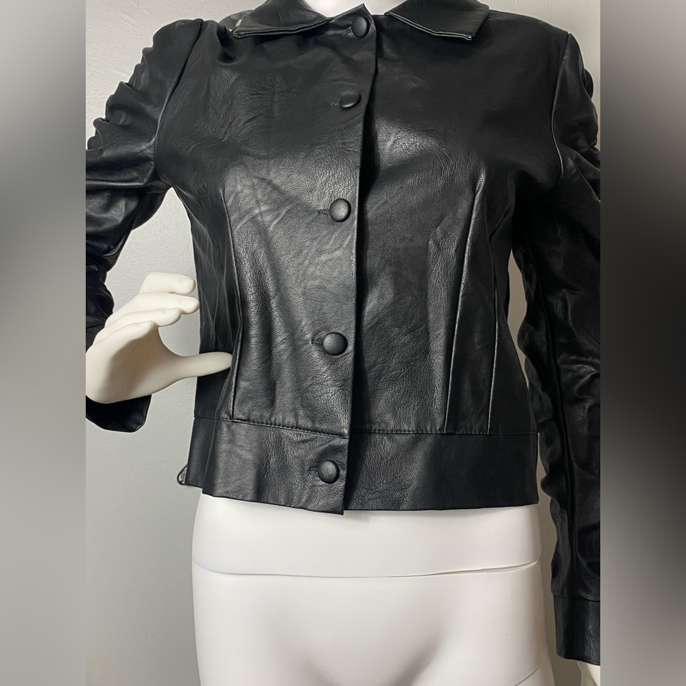 Venti6 Faux Leather Jacket with Buttons and Ruffled Sleeves, Size L - Picture 5 of 12